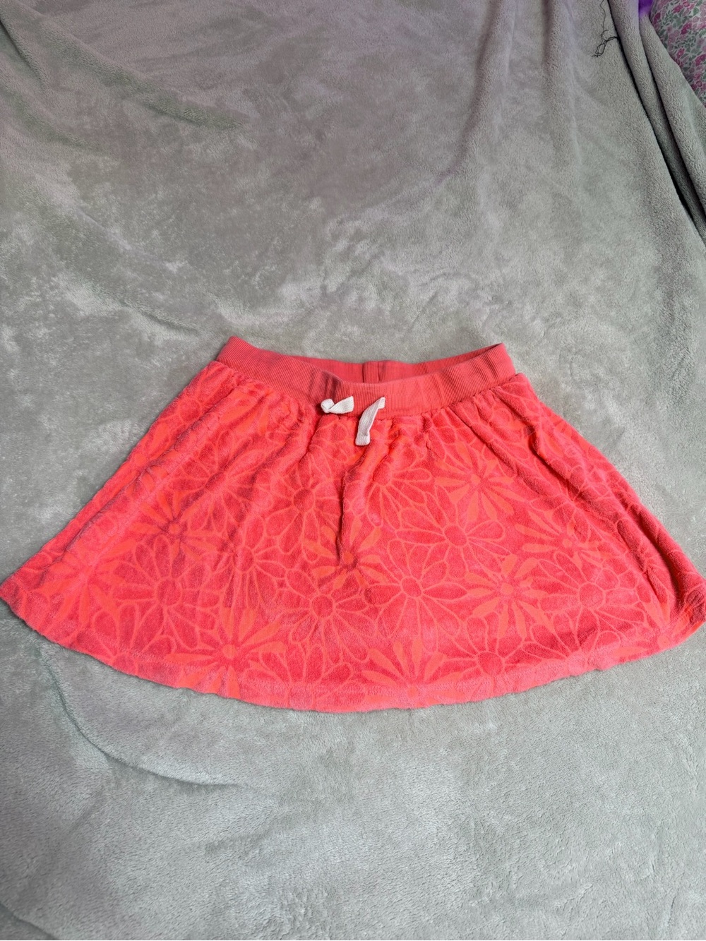 Coral Floral Terry Skort with Drawstring Waist